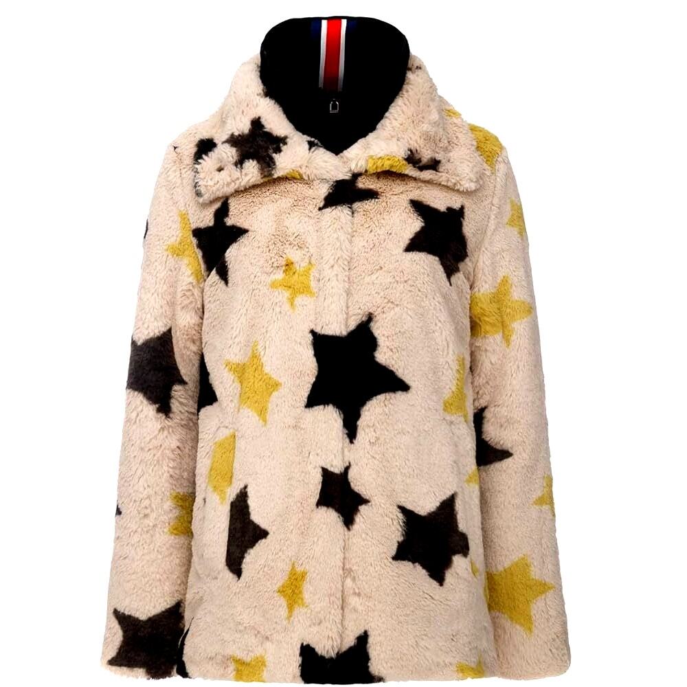 Invicta Star Print Faux Fur Teddy Jacket Celestial Whimsigoth Backpack Coat XL